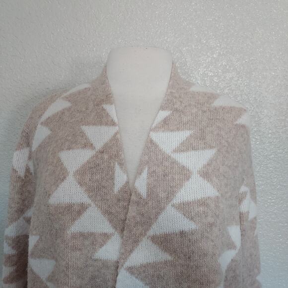 Frye Beige Cream Tribal Aztec Open Sweater Long Cardigan Size XL - Picture 4 of 13